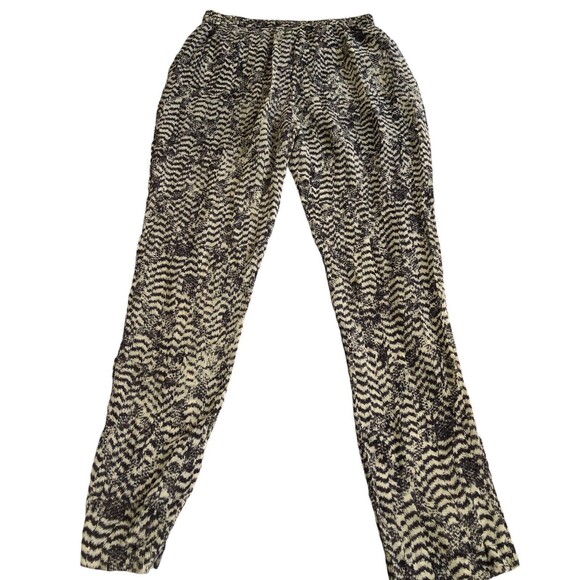 ISABEL MARANT Black Feather Print Silk Chiffon Lined Slim Ankle Pants, Size 10 - Picture 3 of 10